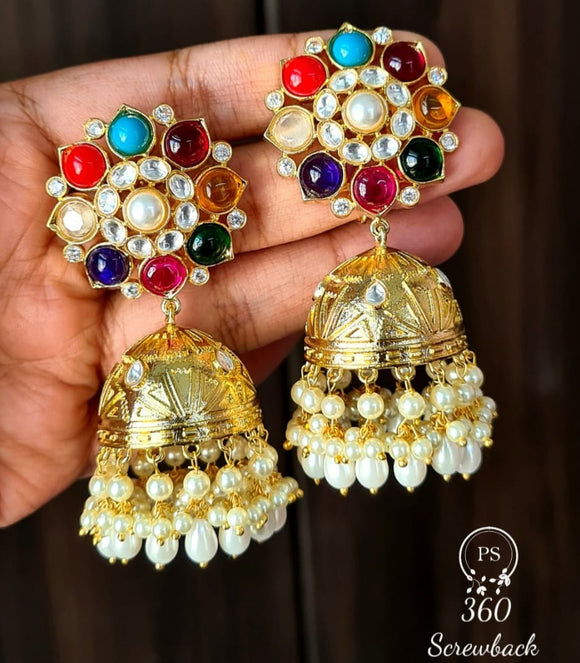 Buy Jadau Earrings,navratna Earrings, Minimalistic Earrings, Navratna  Jewelry, Navratna Jewelry, Dainty Earrings, Simple Partywear Earrings Online  in India - Etsy